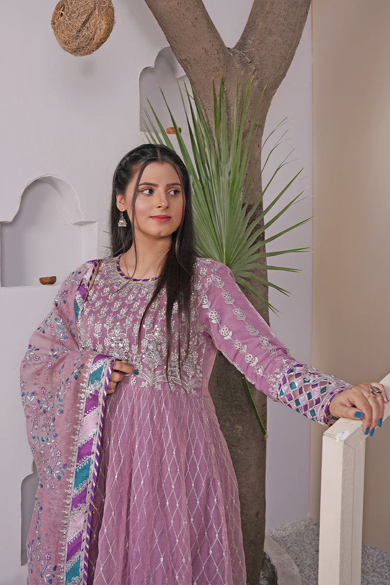 Purple embroidered Pakistani dress for women with dupatta – Sanawa festive wear