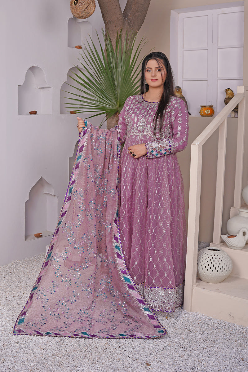 Purple embroidered Pakistani dress with dupatta – elegant festive and party wear outfit